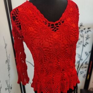 Elegant Red Crochet Lace Top